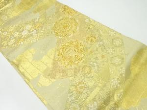 熨斗に花鳥模様織出し袋帯